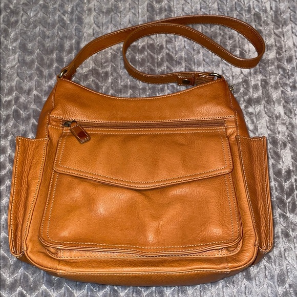Fossill Vintage Brown Pebbled Leather Shoulder Bag.  Multiple compartments. - Picture 1 of 16